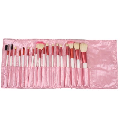 18 PCS Goat Hair Pink Makeup Brush Set With PU Bag