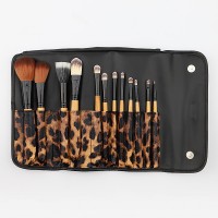 Professional 12 Pcs Synthetic Hair Wood Handle Makeup Brush Set with Leopard case